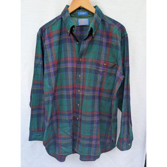 Vintage Pendleton Mens Lobo Wool Flannel Shirt Button Down Mens Sz L Made in US - Picture 1 of 9